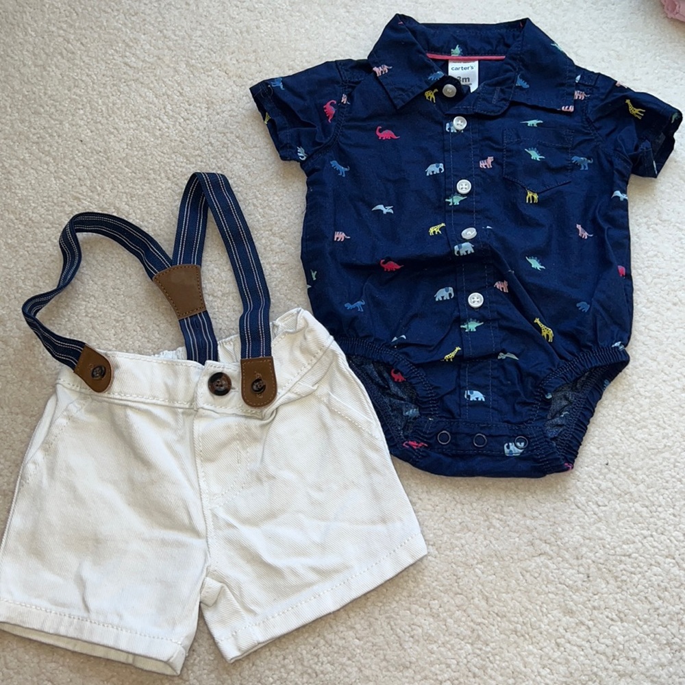 Carter’s Animal Shirt and Suspender short set.